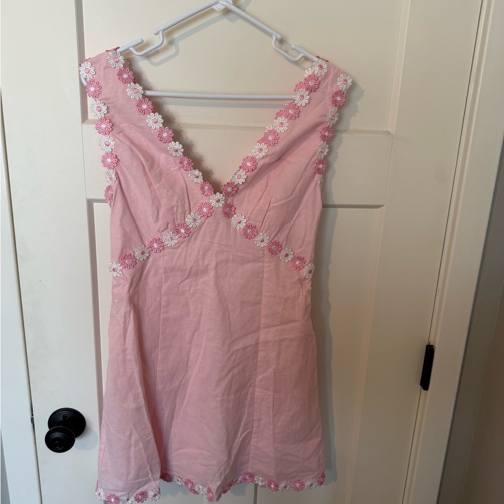 Pink Floral Trim Mini Dress